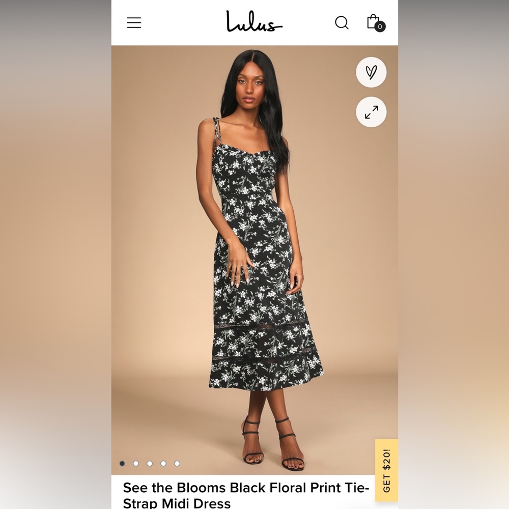 Lulus black floral midi dress